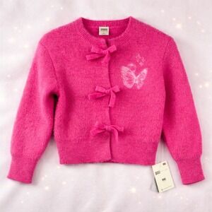 Wicked Katie Kime Girls Hot Pink Eyelash Knit Butterfly Bow Cardigan Size 8 M